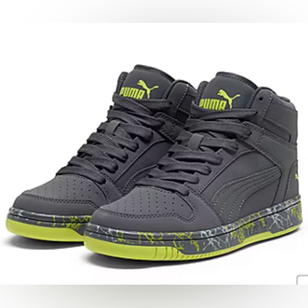 Puma Charcoal and Lime High-Top Sneakers